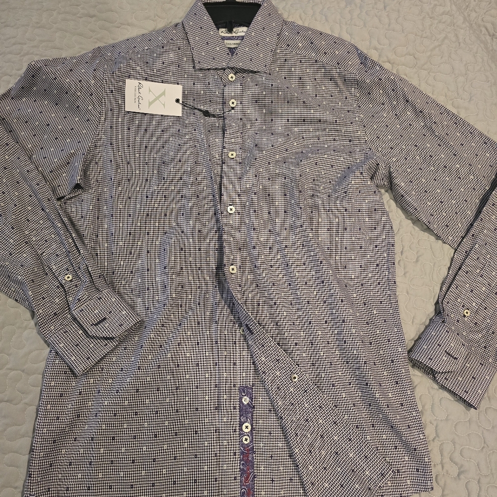 Robert Graham X Collection Romano Purple Houndstooth Shirt Tailored Fit 16
